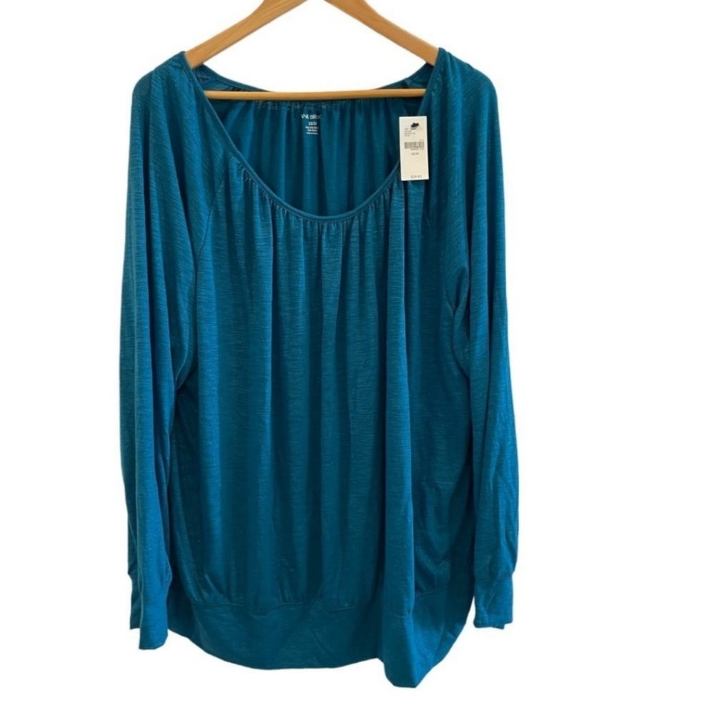 Lane Bryant Womens Blouse Size 22/24 Blue Green Long-sleeve